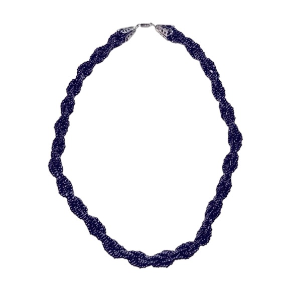 Jewelry - Blue Beaded Twist Necklace with Silver Tone Chain and Barrel Fastener 22" Length